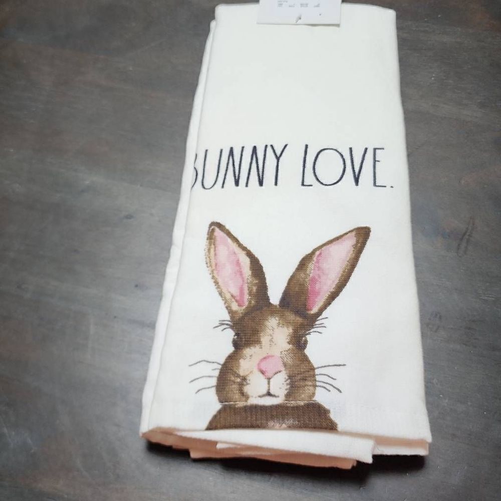 Rae Dunn SOME BUNNY LOVES YOU kitchen set of 2 towels